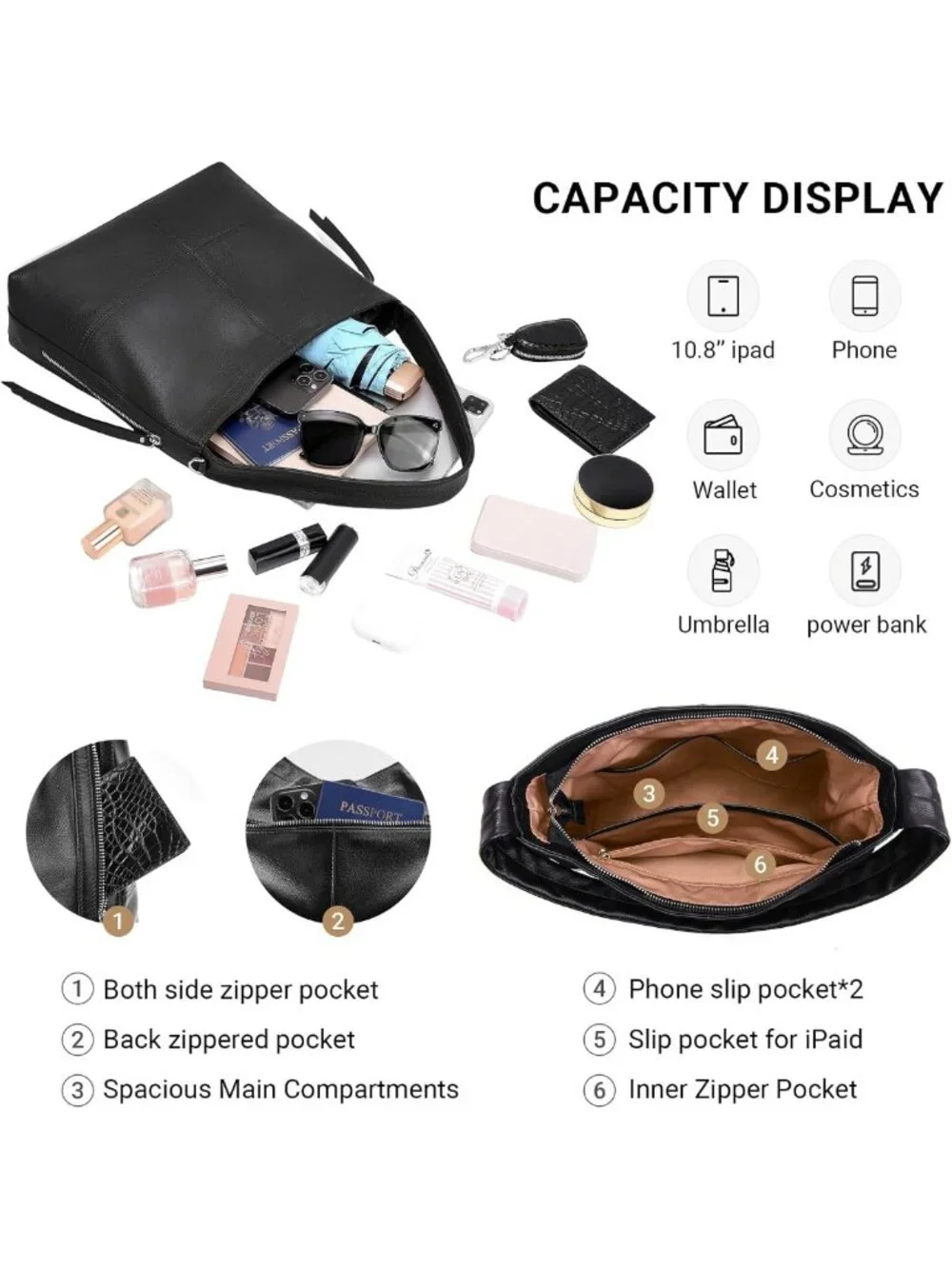 Stylish Genuine Leather Hobo Bag for Women - Versatile Crossbody & Tote with 2